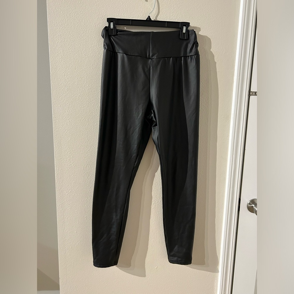 Black Faux Leather Leggings Size L Large